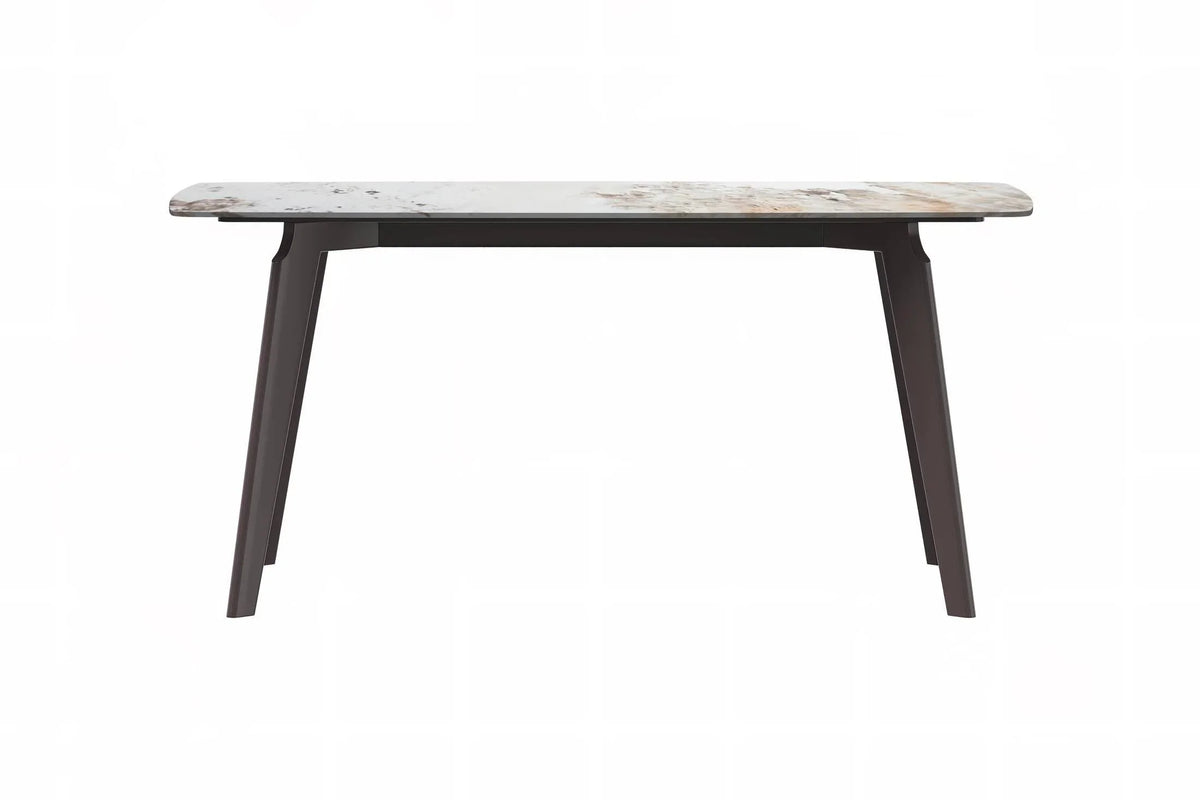 Krevor Modern Dining Table with Rectangular Stone/Glass Wide Tabletop with Black Steel Legs - Elax Furniture