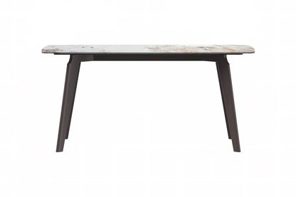 Krevor Modern Dining Table with Rectangular Stone/Glass Wide Tabletop with Black Steel Legs - Elax Furniture