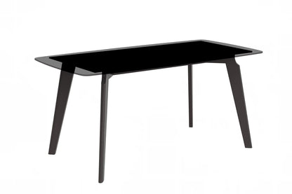 Krevor Modern Dining Table with Rectangular Stone/Glass Wide Tabletop with Black Steel Legs - Elax Furniture