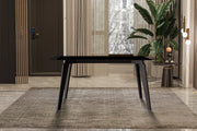 Krevor Modern Dining Table with Rectangular Stone/Glass Wide Tabletop with Black Steel Legs - Elax Furniture