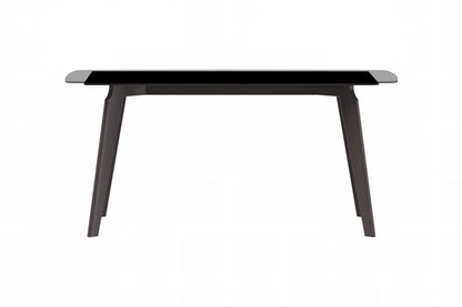 Krevor Modern Dining Table with Rectangular Stone/Glass Wide Tabletop with Black Steel Legs - Elax Furniture