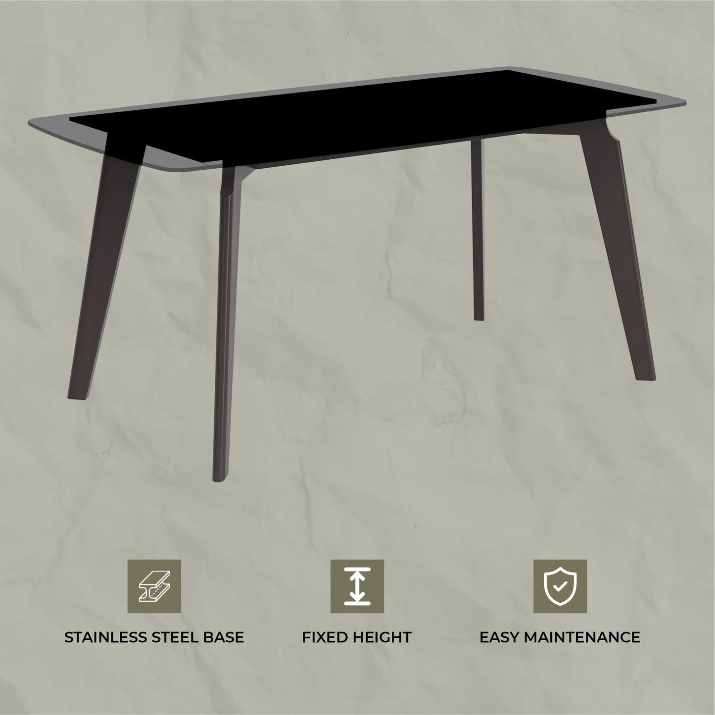Krevor Modern Dining Table with Rectangular Stone/Glass Wide Tabletop with Black Steel Legs - Elax Furniture