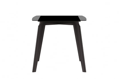 Krevor Modern Dining Table with Rectangular Stone/Glass Wide Tabletop with Black Steel Legs - Elax Furniture