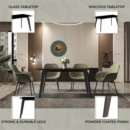 Krevor Modern Dining Table with Rectangular Stone/Glass Wide Tabletop with Black Steel Legs - Elax Furniture