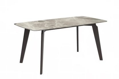 Krevor Modern Dining Table with Rectangular Stone/Glass Wide Tabletop with Black Steel Legs - Elax Furniture