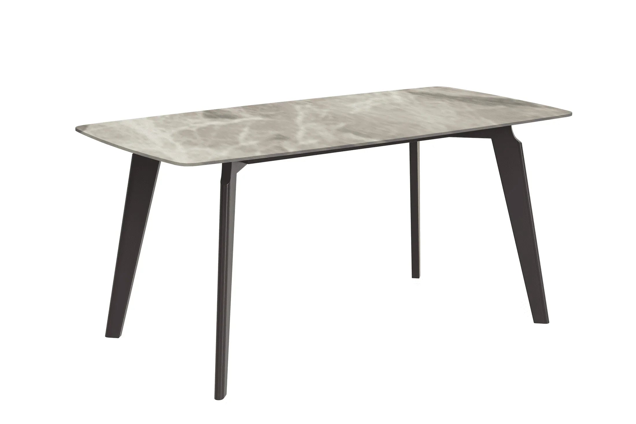 Krevor Modern Dining Table with Rectangular Stone/Glass Wide Tabletop with Black Steel Legs - Elax Furniture