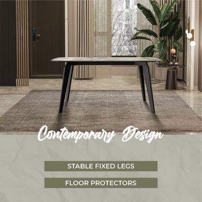 Krevor Modern Dining Table with Rectangular Stone/Glass Wide Tabletop with Black Steel Legs - Elax Furniture