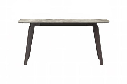 Krevor Modern Dining Table with Rectangular Stone/Glass Wide Tabletop with Black Steel Legs - Elax Furniture