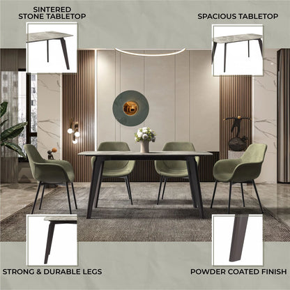 Krevor Modern Dining Table with Rectangular Stone/Glass Wide Tabletop with Black Steel Legs - Elax Furniture