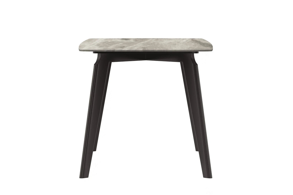 Krevor Modern Dining Table with Rectangular Stone/Glass Wide Tabletop with Black Steel Legs - Elax Furniture