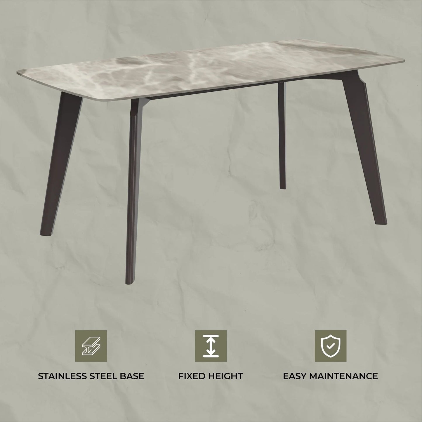 Krevor Modern Dining Table with Rectangular Stone/Glass Wide Tabletop with Black Steel Legs - Elax Furniture