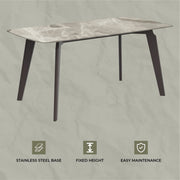 Krevor Modern Dining Table with Rectangular Stone/Glass Wide Tabletop with Black Steel Legs - Elax Furniture