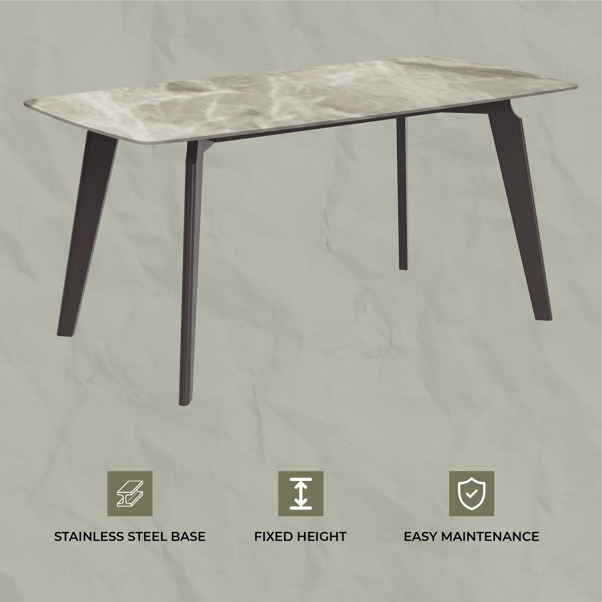 Krevor Modern Dining Table with Rectangular Stone/Glass Wide Tabletop with Black Steel Legs - Elax Furniture