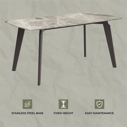 Krevor Modern Dining Table with Rectangular Stone/Glass Wide Tabletop with Black Steel Legs - Elax Furniture