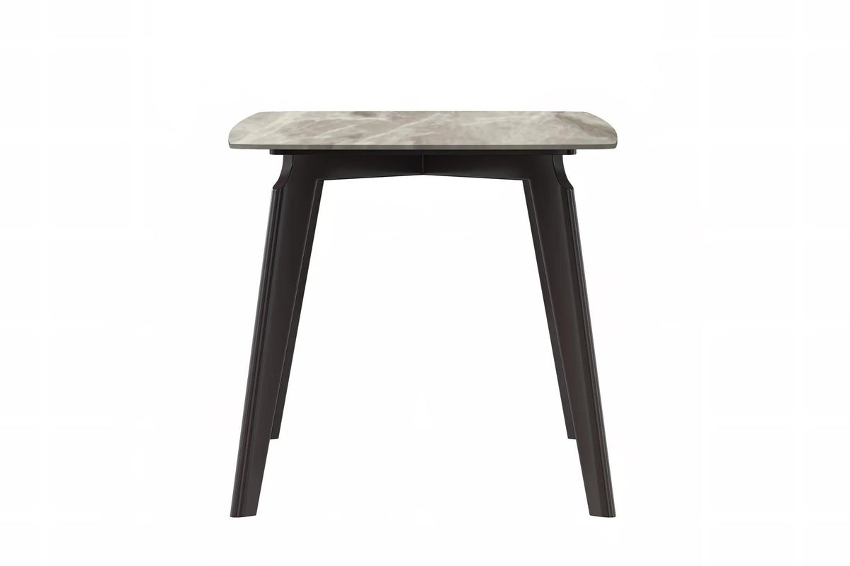 Krevor Modern Dining Table with Rectangular Stone/Glass Wide Tabletop with Black Steel Legs - Elax Furniture
