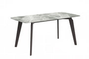 Krevor Modern Dining Table with Rectangular Stone/Glass Wide Tabletop with Black Steel Legs - Elax Furniture
