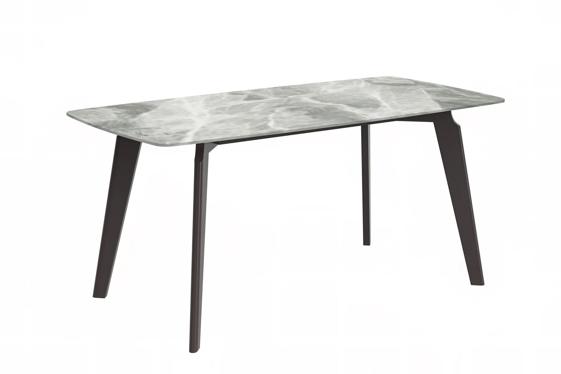 Krevor Modern Dining Table with Rectangular Stone/Glass Wide Tabletop with Black Steel Legs - Elax Furniture