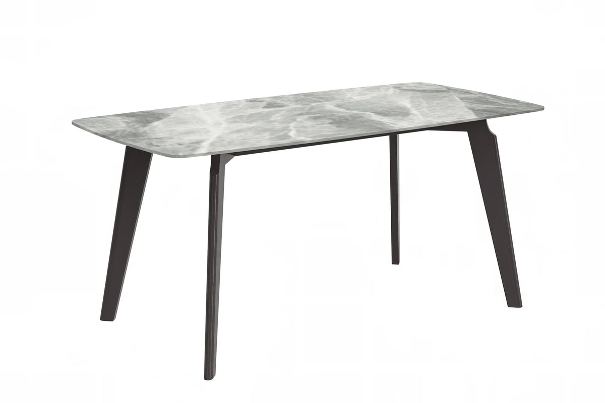 Krevor Modern Dining Table with Rectangular Stone/Glass Wide Tabletop with Black Steel Legs - Elax Furniture