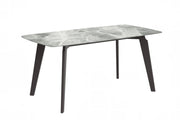 Krevor Modern Dining Table with Rectangular Stone/Glass Wide Tabletop with Black Steel Legs - Elax Furniture