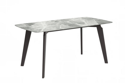 Krevor Modern Dining Table with Rectangular Stone/Glass Wide Tabletop with Black Steel Legs - Elax Furniture