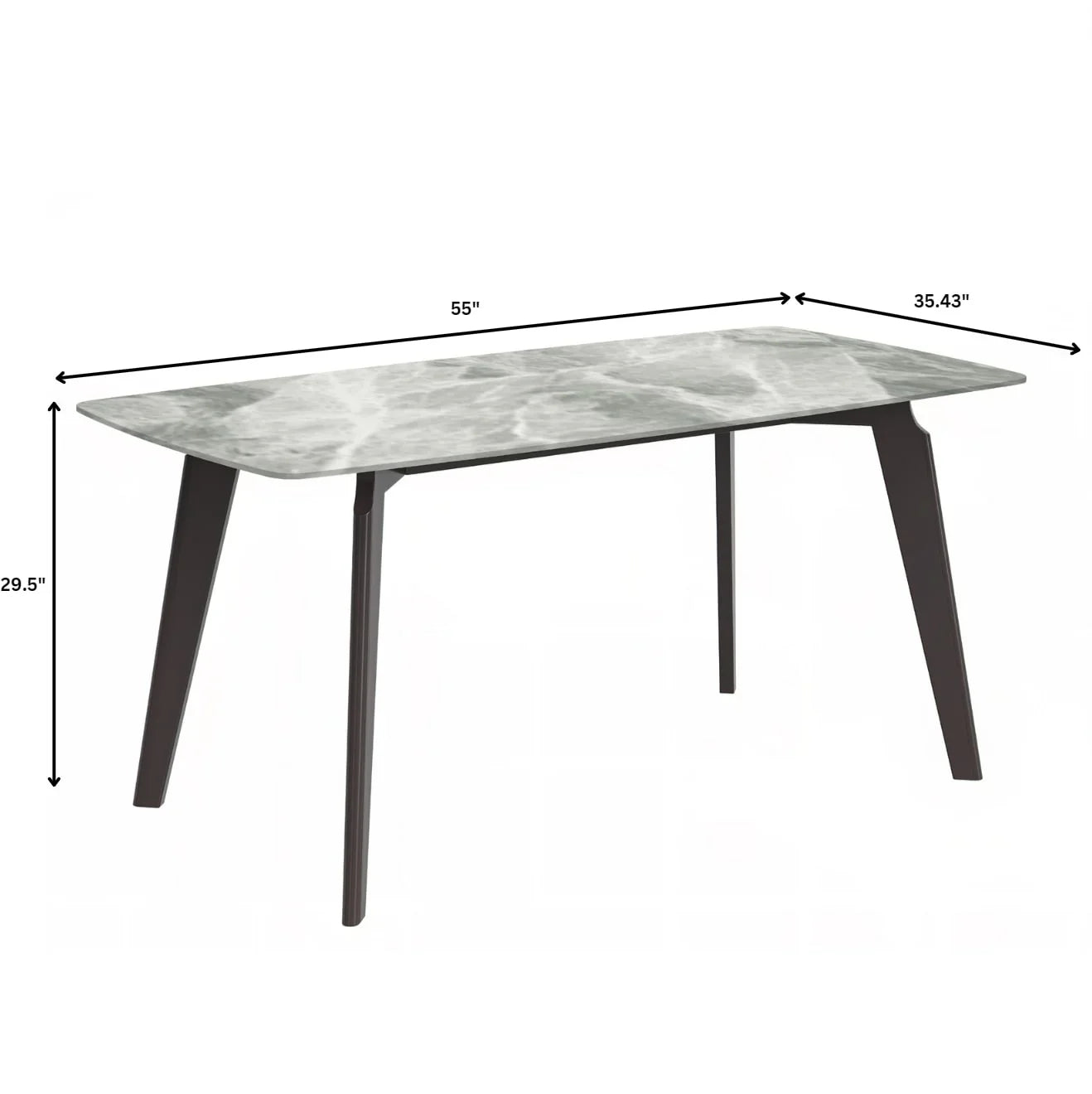 Krevor Modern Dining Table with Rectangular Stone/Glass Wide Tabletop with Black Steel Legs - Elax Furniture
