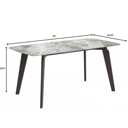 Krevor Modern Dining Table with Rectangular Stone/Glass Wide Tabletop with Black Steel Legs - Elax Furniture