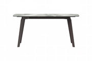 Krevor Modern Dining Table with Rectangular Stone/Glass Wide Tabletop with Black Steel Legs - Elax Furniture