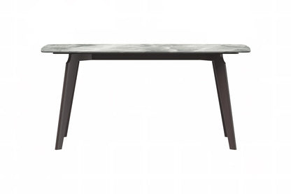 Krevor Modern Dining Table with Rectangular Stone/Glass Wide Tabletop with Black Steel Legs - Elax Furniture