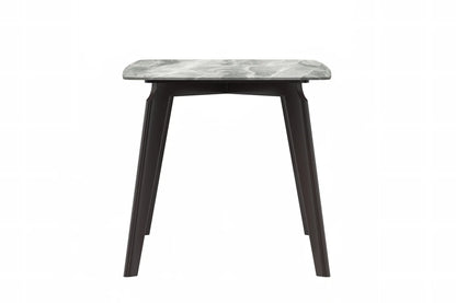 Krevor Modern Dining Table with Rectangular Stone/Glass Wide Tabletop with Black Steel Legs - Elax Furniture