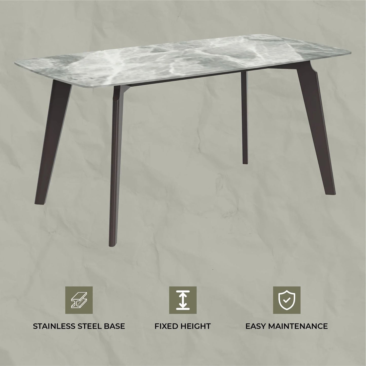 Krevor Modern Dining Table with Rectangular Stone/Glass Wide Tabletop with Black Steel Legs - Elax Furniture