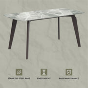 Krevor Modern Dining Table with Rectangular Stone/Glass Wide Tabletop with Black Steel Legs - Elax Furniture