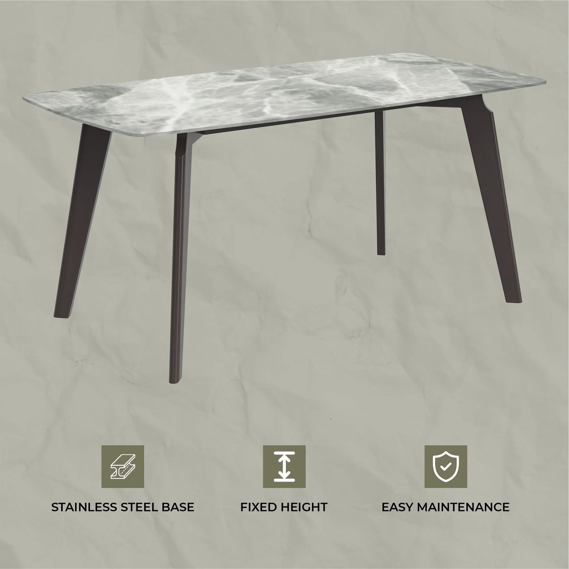 Krevor Modern Dining Table with Rectangular Stone/Glass Wide Tabletop with Black Steel Legs - Elax Furniture