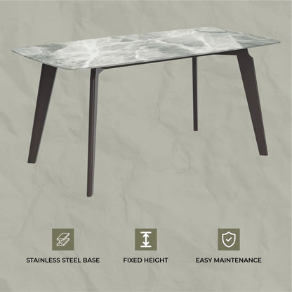 Krevor Modern Dining Table with Rectangular Stone/Glass Wide Tabletop with Black Steel Legs - Elax Furniture