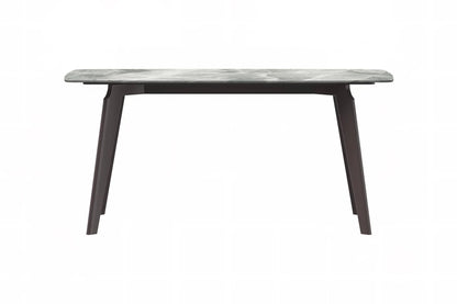 Krevor Modern Dining Table with Rectangular Stone/Glass Wide Tabletop with Black Steel Legs - Elax Furniture