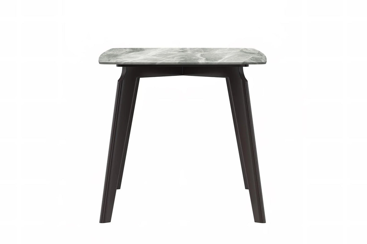 Krevor Modern Dining Table with Rectangular Stone/Glass Wide Tabletop with Black Steel Legs - Elax Furniture