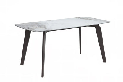 Krevor Modern Dining Table with Rectangular Stone/Glass Wide Tabletop with Black Steel Legs - Elax Furniture