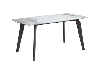 Krevor Modern Dining Table with Rectangular Stone/Glass Wide Tabletop with Black Steel Legs - Elax Furniture