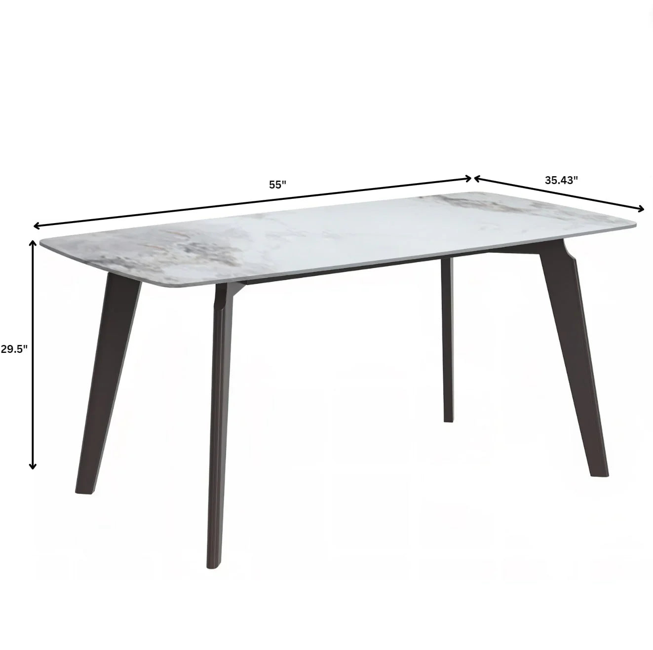 Krevor Modern Dining Table with Rectangular Stone/Glass Wide Tabletop with Black Steel Legs - Elax Furniture