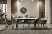 Krevor Modern Dining Table with Rectangular Stone/Glass Wide Tabletop with Black Steel Legs - Elax Furniture