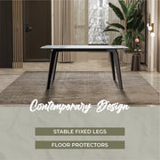 Krevor Modern Dining Table with Rectangular Stone/Glass Wide Tabletop with Black Steel Legs - Elax Furniture