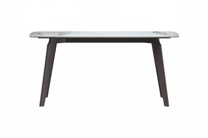 Krevor Modern Dining Table with Rectangular Stone/Glass Wide Tabletop with Black Steel Legs - Elax Furniture