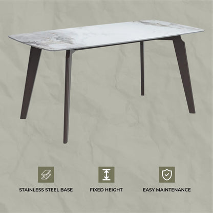 Krevor Modern Dining Table with Rectangular Stone/Glass Wide Tabletop with Black Steel Legs - Elax Furniture