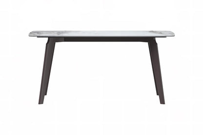 Krevor Modern Dining Table with Rectangular Stone/Glass Wide Tabletop with Black Steel Legs - Elax Furniture