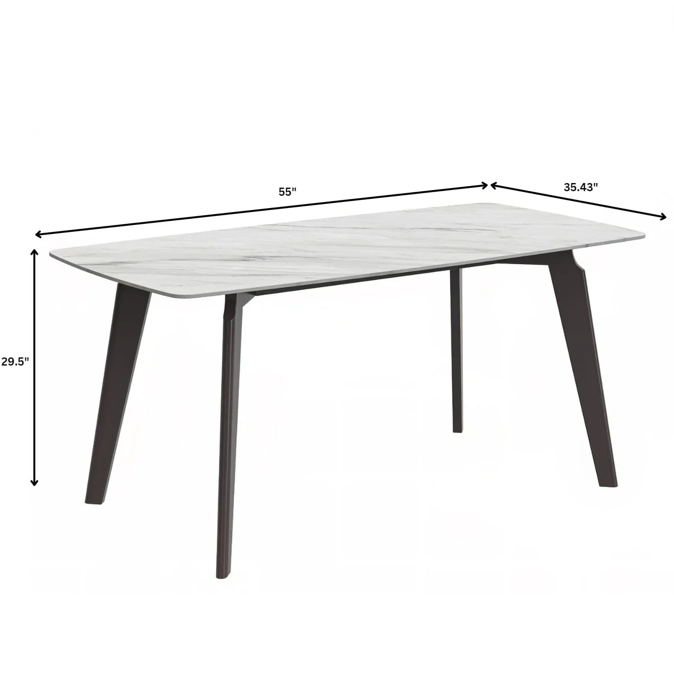 Krevor Modern Dining Table with Rectangular Stone/Glass Wide Tabletop with Black Steel Legs - Elax Furniture