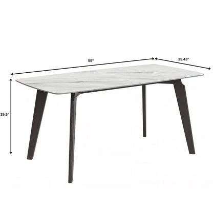 Krevor Modern Dining Table with Rectangular Stone/Glass Wide Tabletop with Black Steel Legs - Elax Furniture