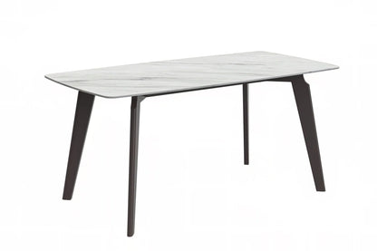 Krevor Modern Dining Table with Rectangular Stone/Glass Wide Tabletop with Black Steel Legs - Elax Furniture