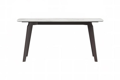 Krevor Modern Dining Table with Rectangular Stone/Glass Wide Tabletop with Black Steel Legs - Elax Furniture