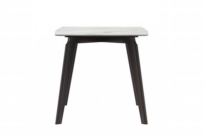 Krevor Modern Dining Table with Rectangular Stone/Glass Wide Tabletop with Black Steel Legs - Elax Furniture