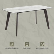 Krevor Modern Dining Table with Rectangular Stone/Glass Wide Tabletop with Black Steel Legs - Elax Furniture