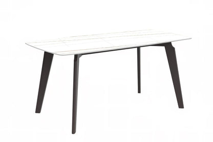 Krevor Modern Dining Table with Rectangular Stone/Glass Wide Tabletop with Black Steel Legs - Elax Furniture